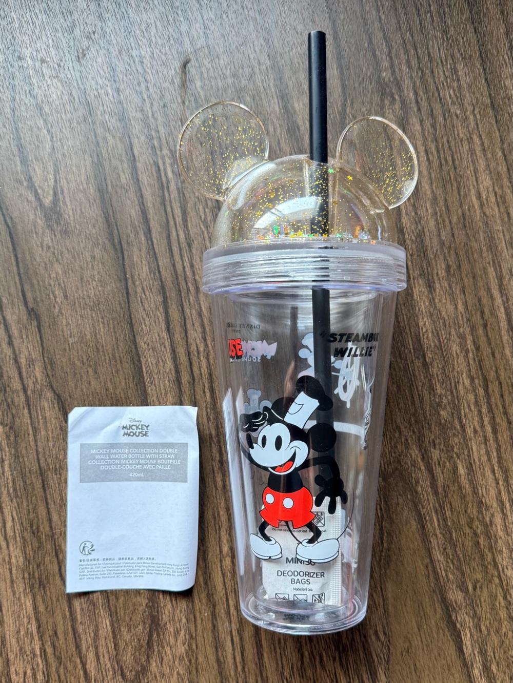 Disney Mickey Mouse Clear Glitter Tumbler with Black Straw